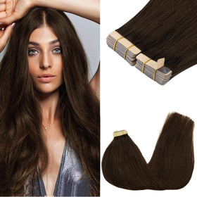 GOO GOO Tape in Hair Extensions 16 inch front view in #4A Chocolate Brown
