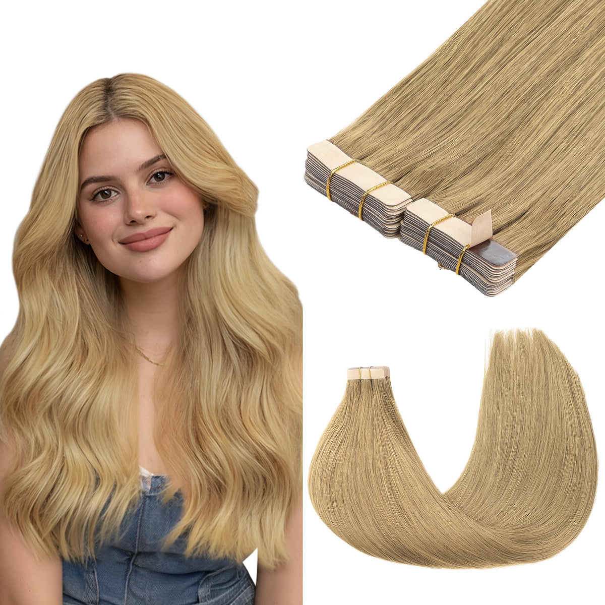 GOO GOO Tape in Hair Extensions 16inch bronde front view