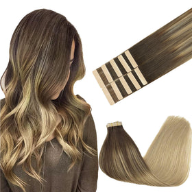 GOO GOO Tape in Hair Extensions 16inch front view in balayage
