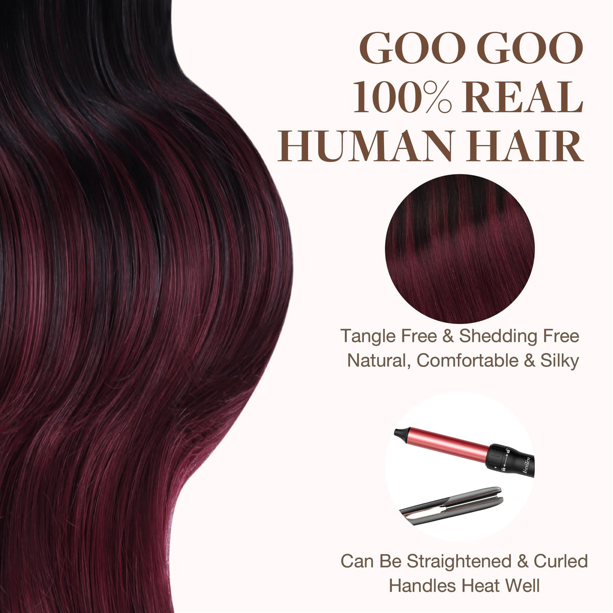 GOO GOO Tape In Hair Extensions 18 inch #1/99J in natural light