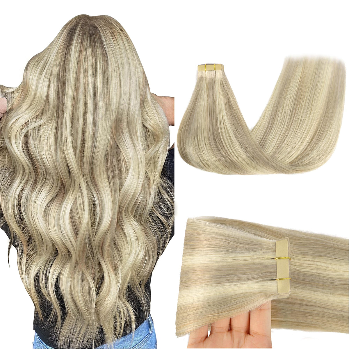 GOO GOO Tape in Hair Extensions 18-inch #17A/60A front view
