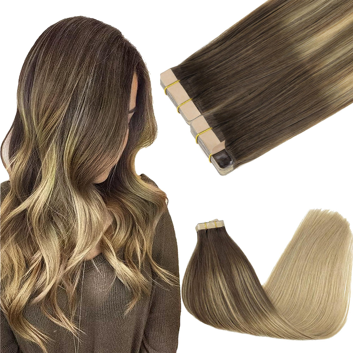 GOO GOO Tape in Hair Extensions 18 inch #4/18 front view