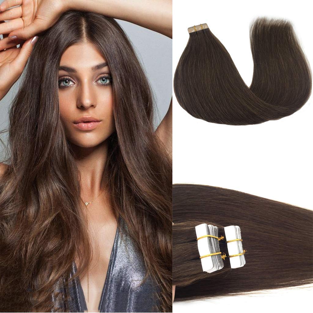 GOO GOO Tape in Hair Extensions 18 inch Chocolate Brown front view
