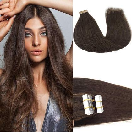GOO GOO Tape in Hair Extensions 18 inch Chocolate Brown front view