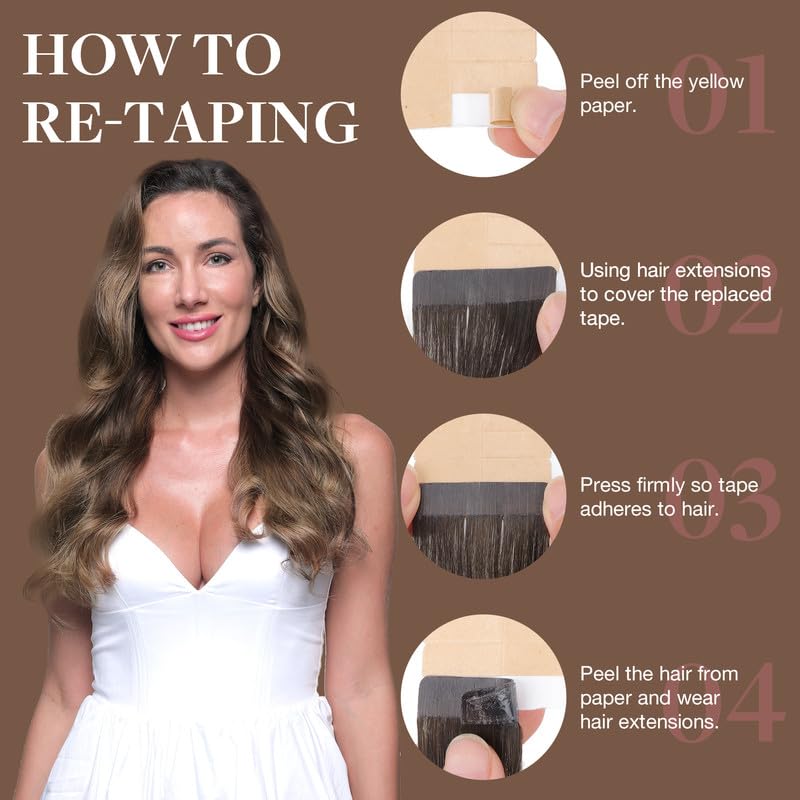 GOO GOO Tape in Hair Extensions 18 inch displayed with styling tools
