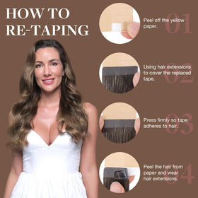 GOO GOO Tape in Hair Extensions 18 inch displayed with styling tools