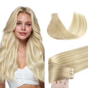 GOO GOO Tape in Hair Extensions 18 Inch Natural Blonde Balayage front view