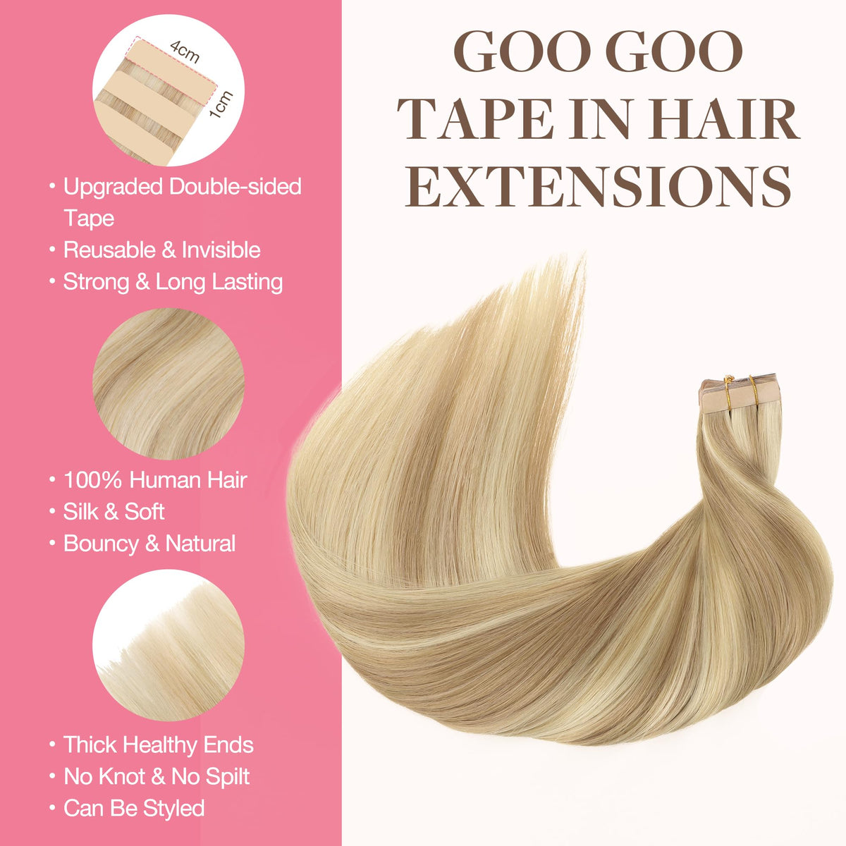 GOO GOO Tape in Hair Extensions 18 inch with thick ends
