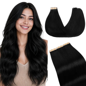 GOO GOO Tape in Hair Extensions 18" jet black front view