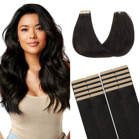 GOO GOO Tape in Hair Extensions 18" Natural Black front view