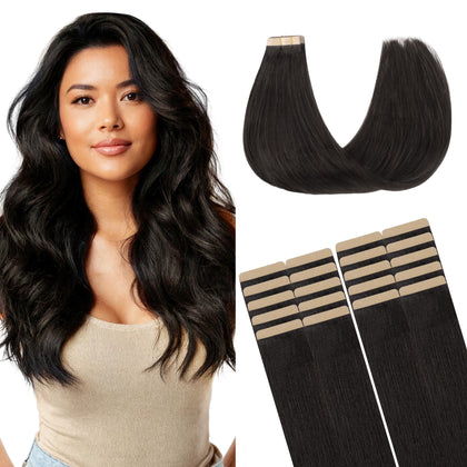 GOO GOO Tape in Hair Extensions 18" Natural Black front view