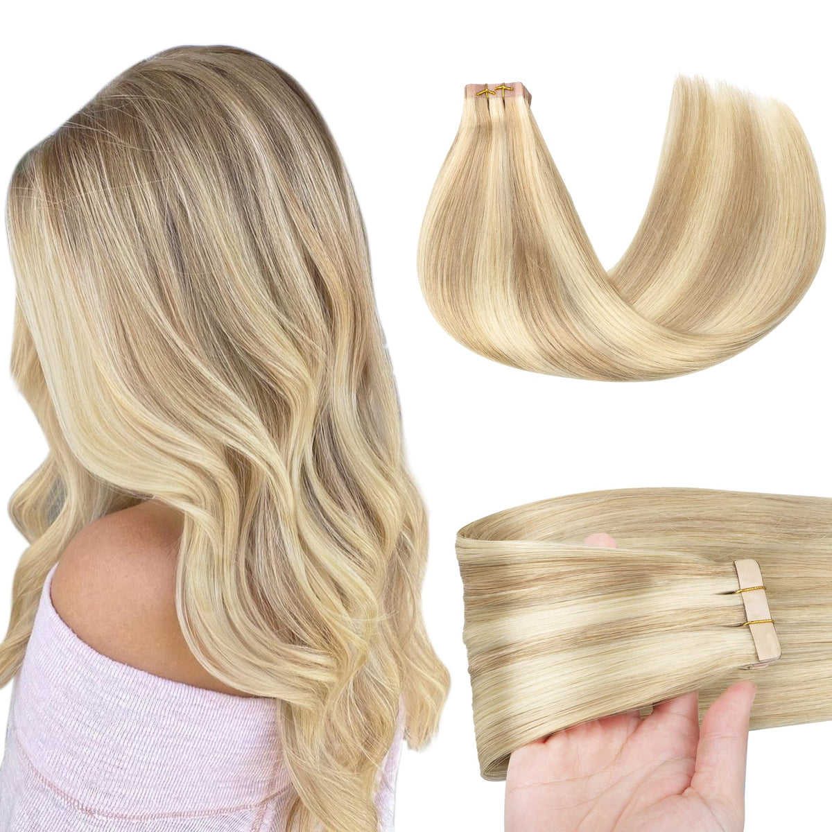 GOO GOO Tape in Hair Extensions 18A/613A front view