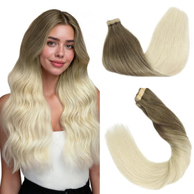 GOO GOO Tape in Hair Extensions 18inch Balayage Ash Brown front view