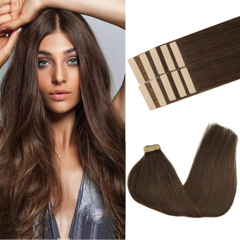 GOO GOO Tape in Hair Extensions 18inch Chocolate Brown front view