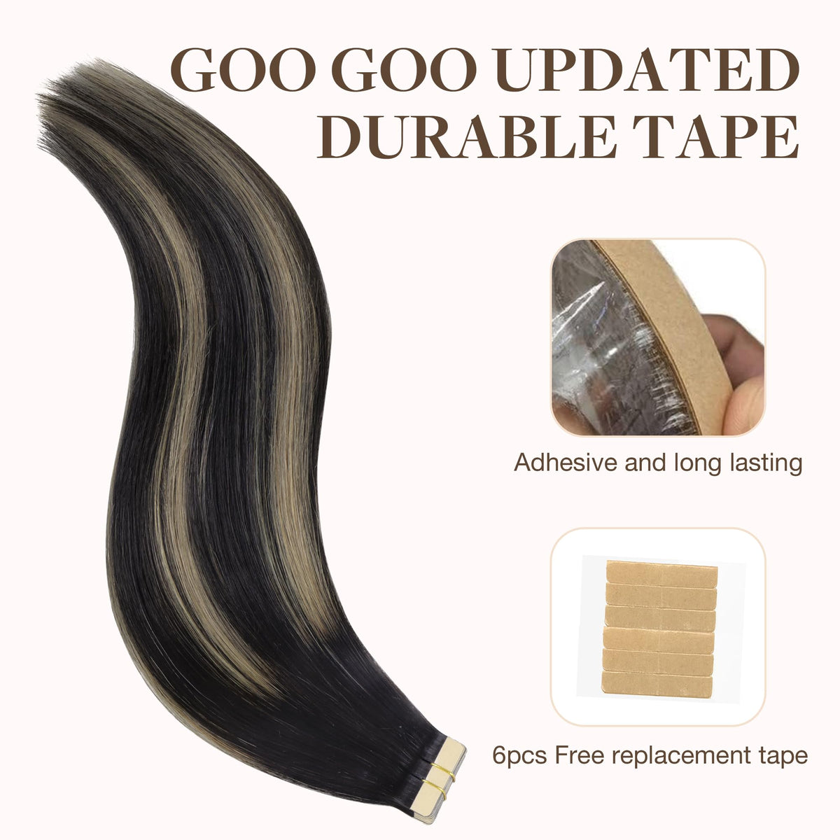 GOO GOO Tape in Hair Extensions 1B/19/1B application instructions