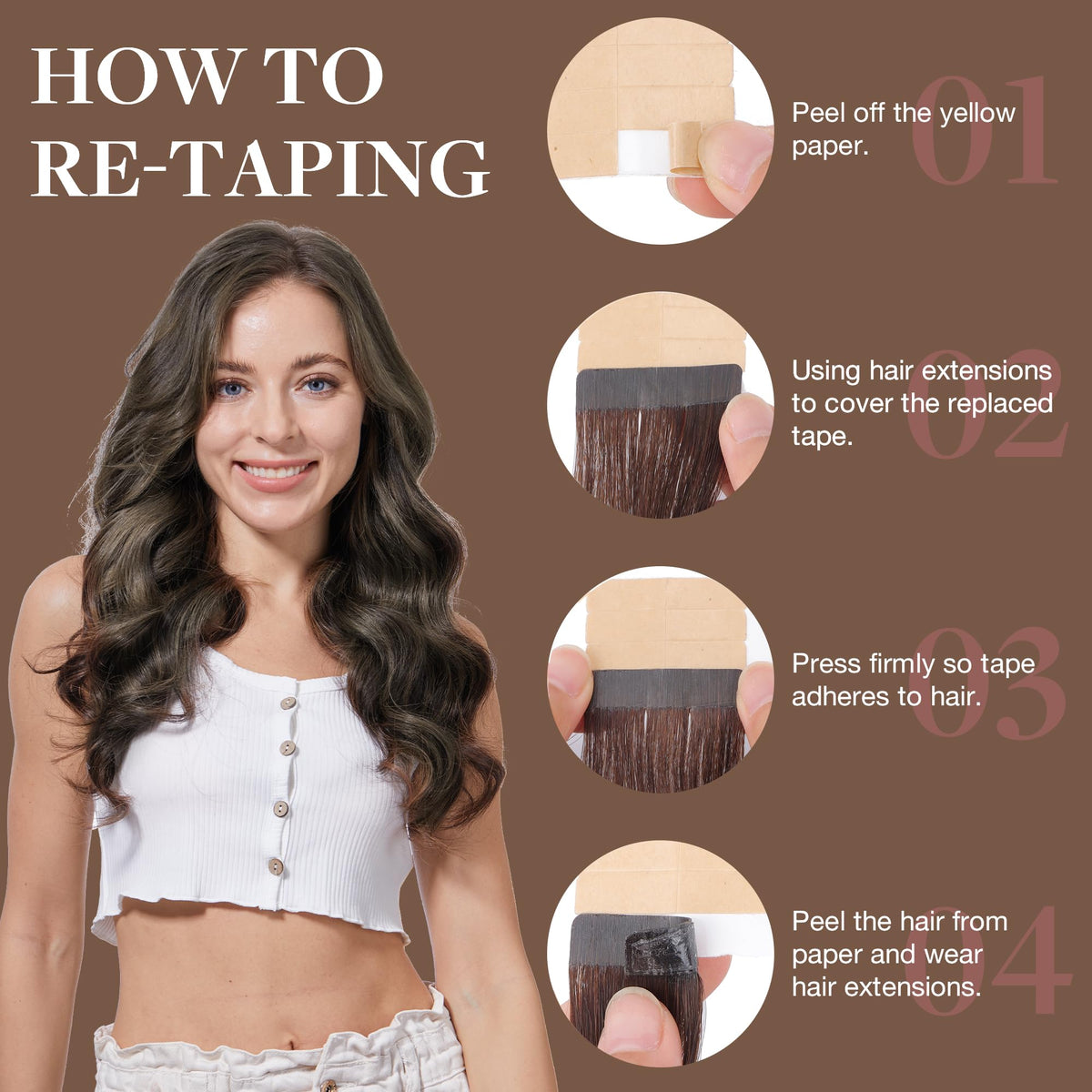 GOO GOO Tape in Hair Extensions 1B/19/1B back view