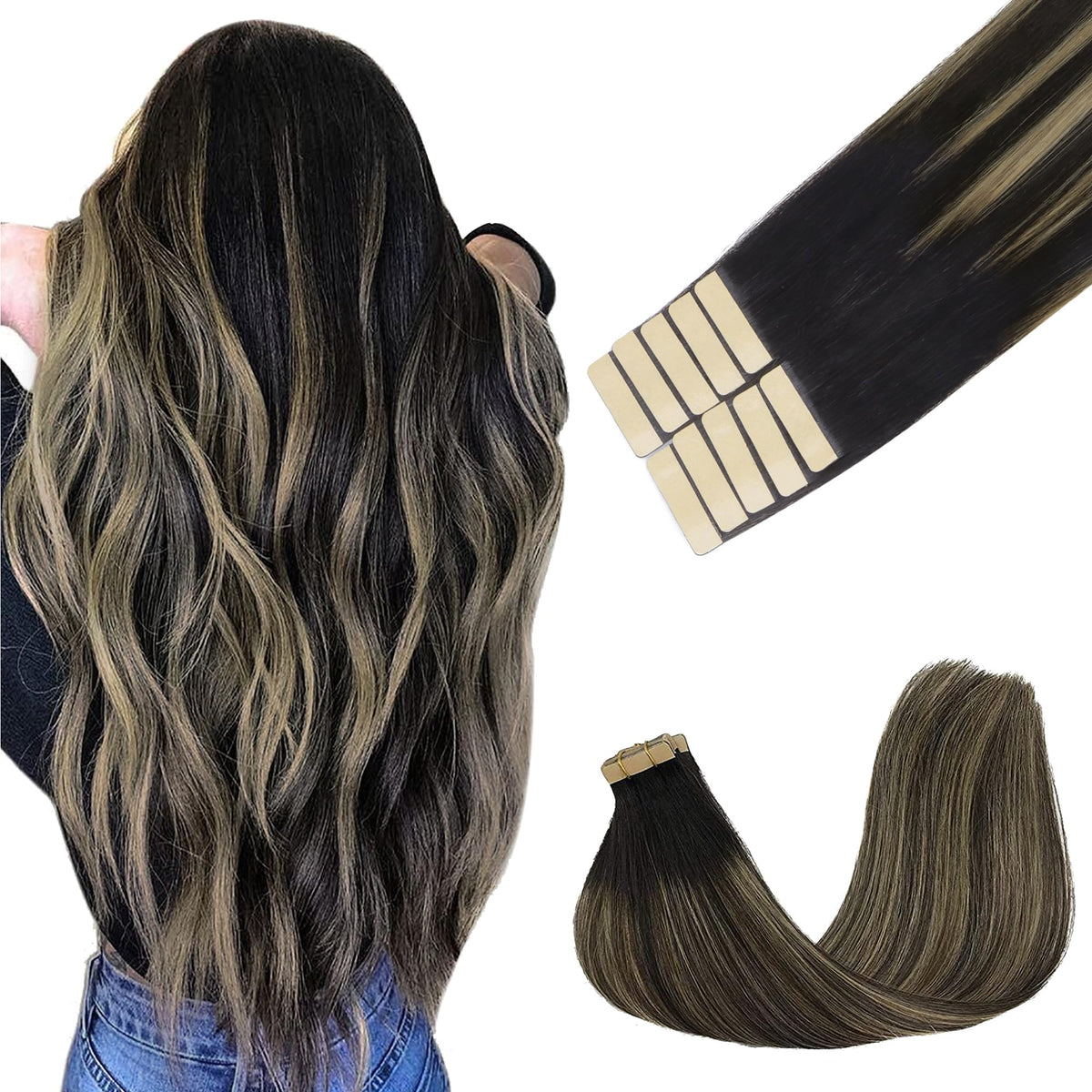 GOO GOO Tape in Hair Extensions 1B/19/1B front view