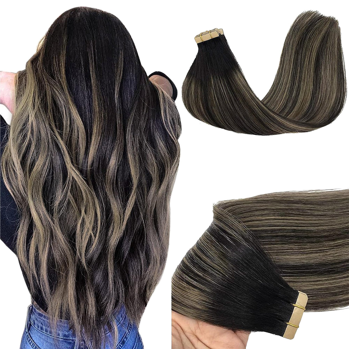 GOO GOO Tape in Hair Extensions 1B/19/1B front view