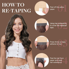 GOO GOO Tape in Hair Extensions 1B/19/1B model wearing extensions