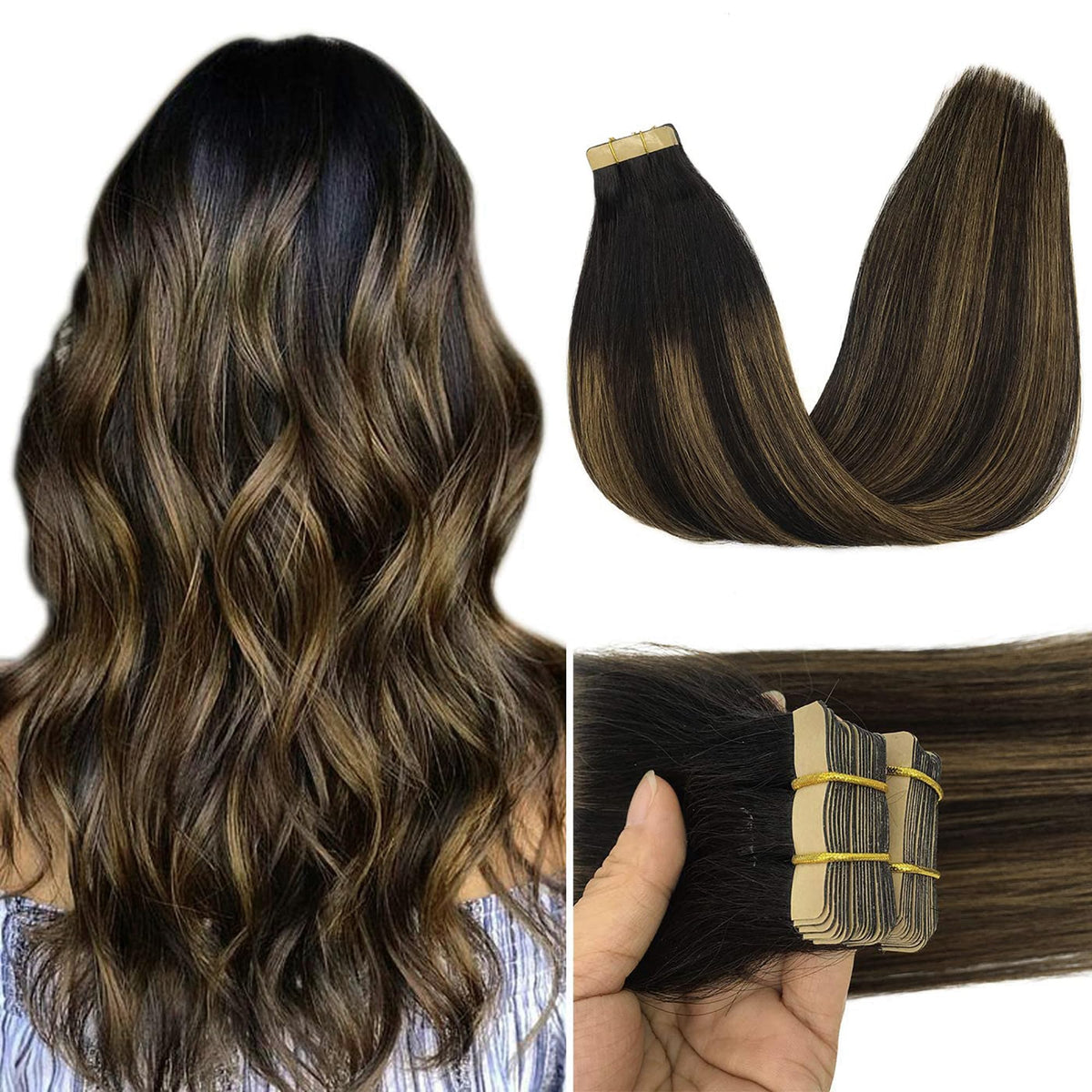 GOO GOO Tape in Hair Extensions 1B/6/1B Balayage front view