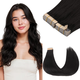 GOO GOO Tape in Hair Extensions 1B Natural Black front view