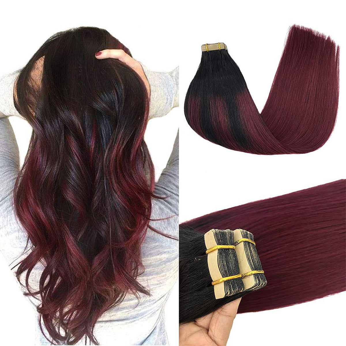 GOO GOO Tape in Hair Extensions 20" #1/99j front view