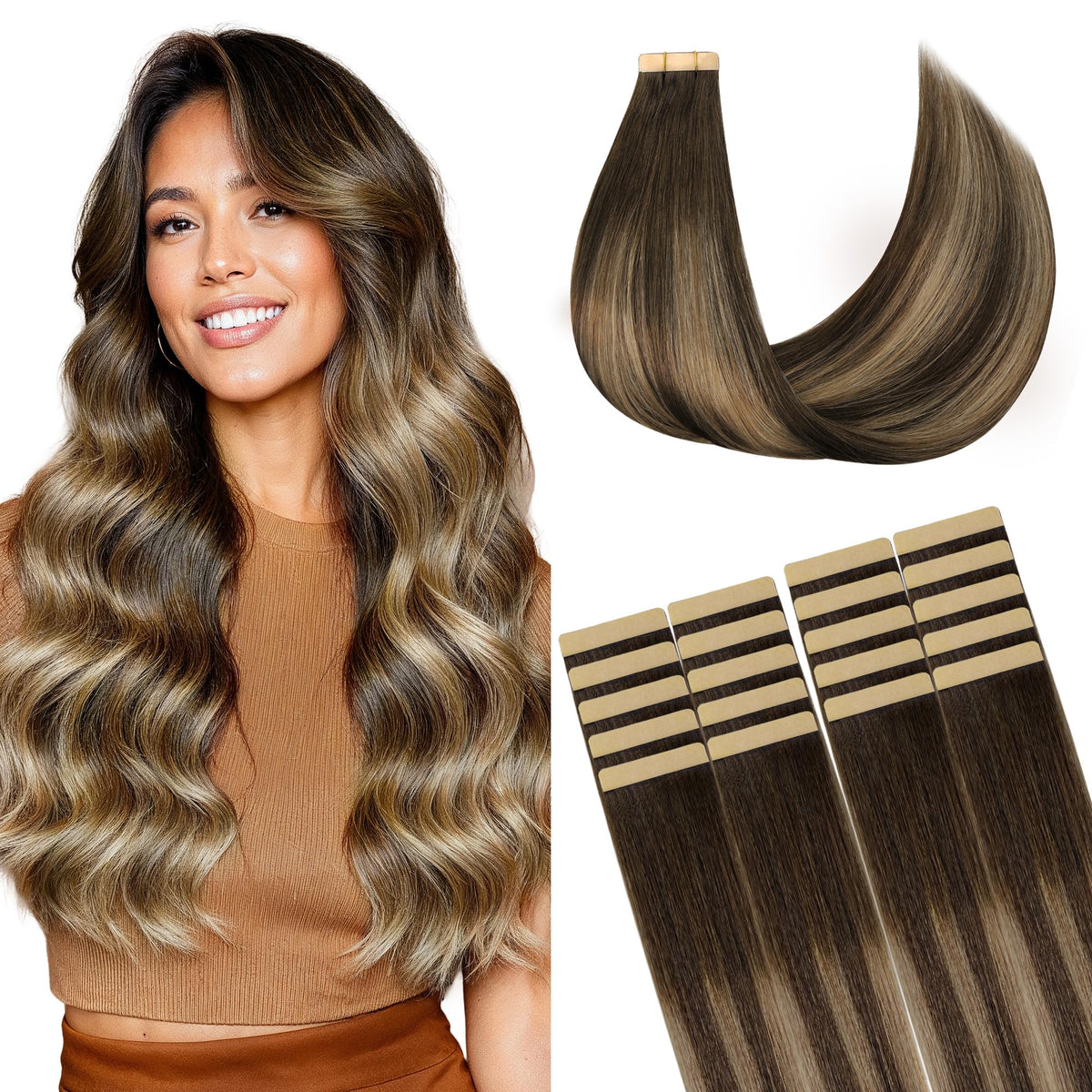 GOO GOO Tape in Hair Extensions 20" #4/27/4 front view
