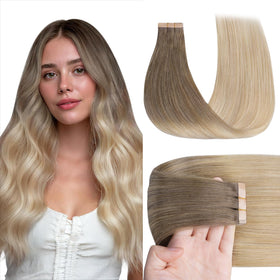GOO GOO Tape in Hair Extensions 20" #9/18J/60 front view