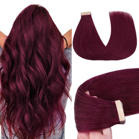 GOO GOO Tape in Hair Extensions 20" Burgundy front view