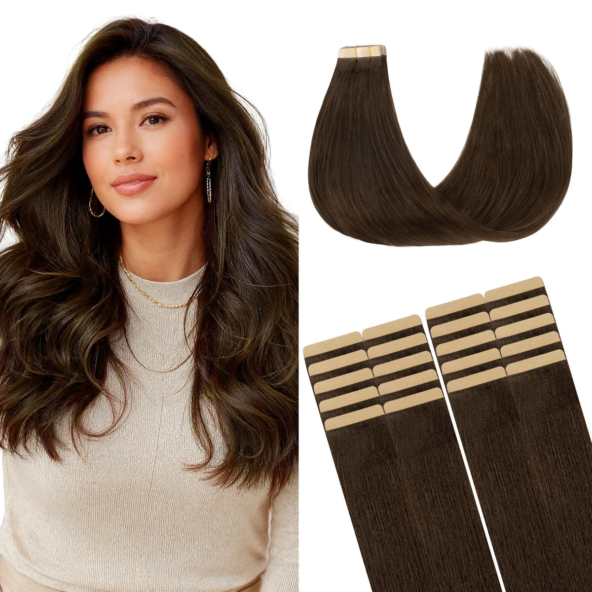 GOO GOO Tape in Hair Extensions 20" chocolate brown front view