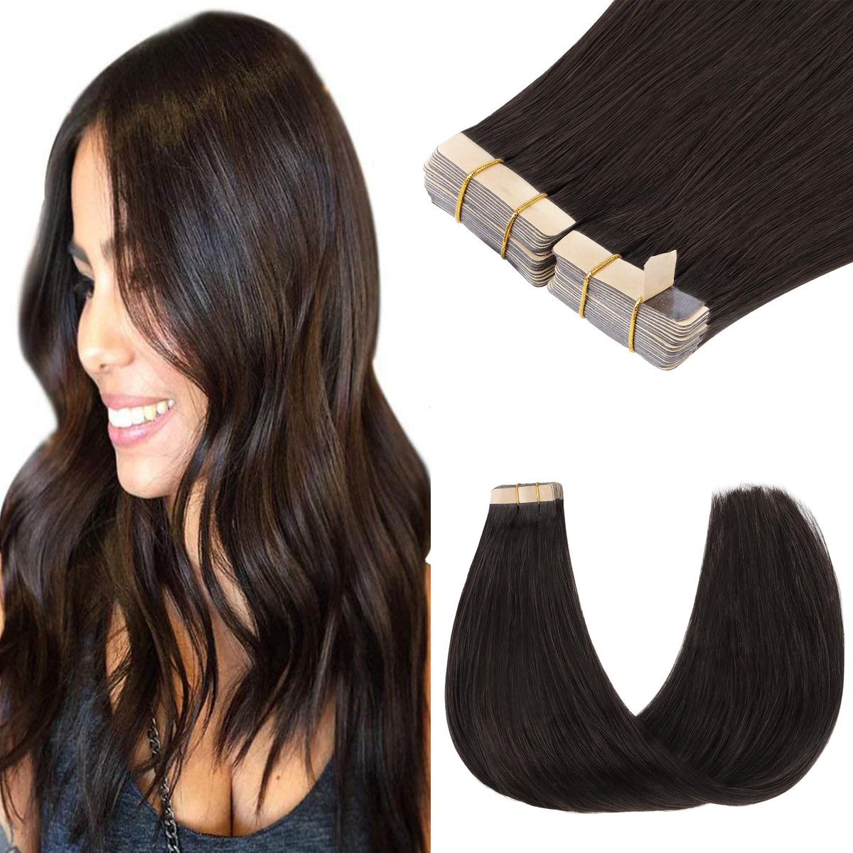 GOO GOO Tape in Hair Extensions 20" Dark Brown front view