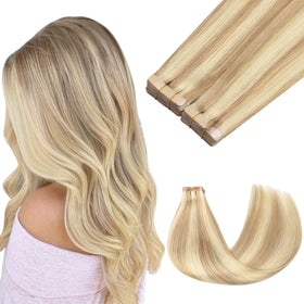 GOO GOO Tape in Hair Extensions 20 inch dark blonde highlighted front view