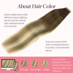 GOO GOO Tape in Hair Extensions 20 inch in different lighting