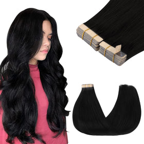 GOO GOO Tape in Hair Extensions 20-inch jet black front view