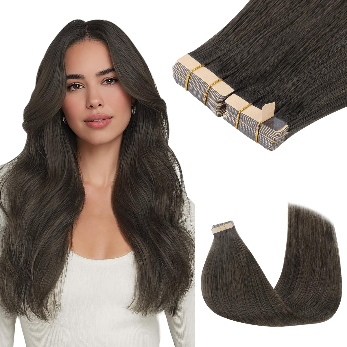 GOO GOO Tape in Hair Extensions 20 inch Mocha Brown front view