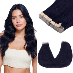 GOO GOO Tape in Hair Extensions 20" Midnight Black front view