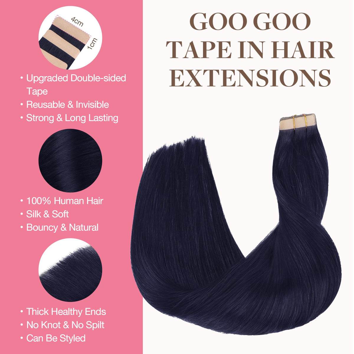 GOO GOO Tape in Hair Extensions 20" Midnight Black packaging