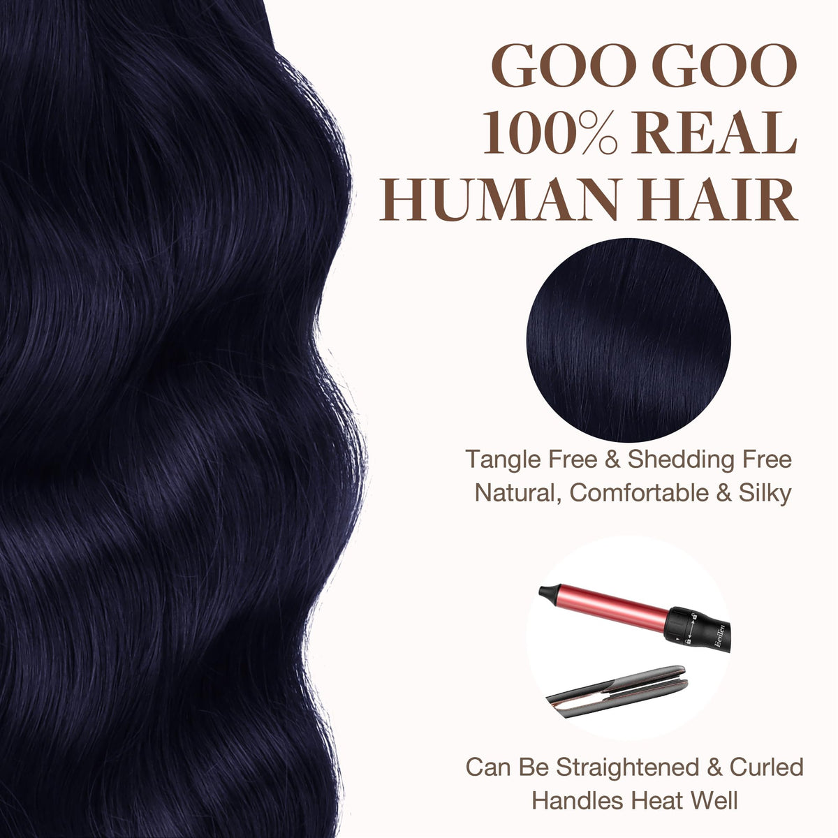 GOO GOO Tape in Hair Extensions 20" Midnight Black side view