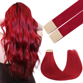 GOO GOO Tape in Hair Extensions 20" #Red front view