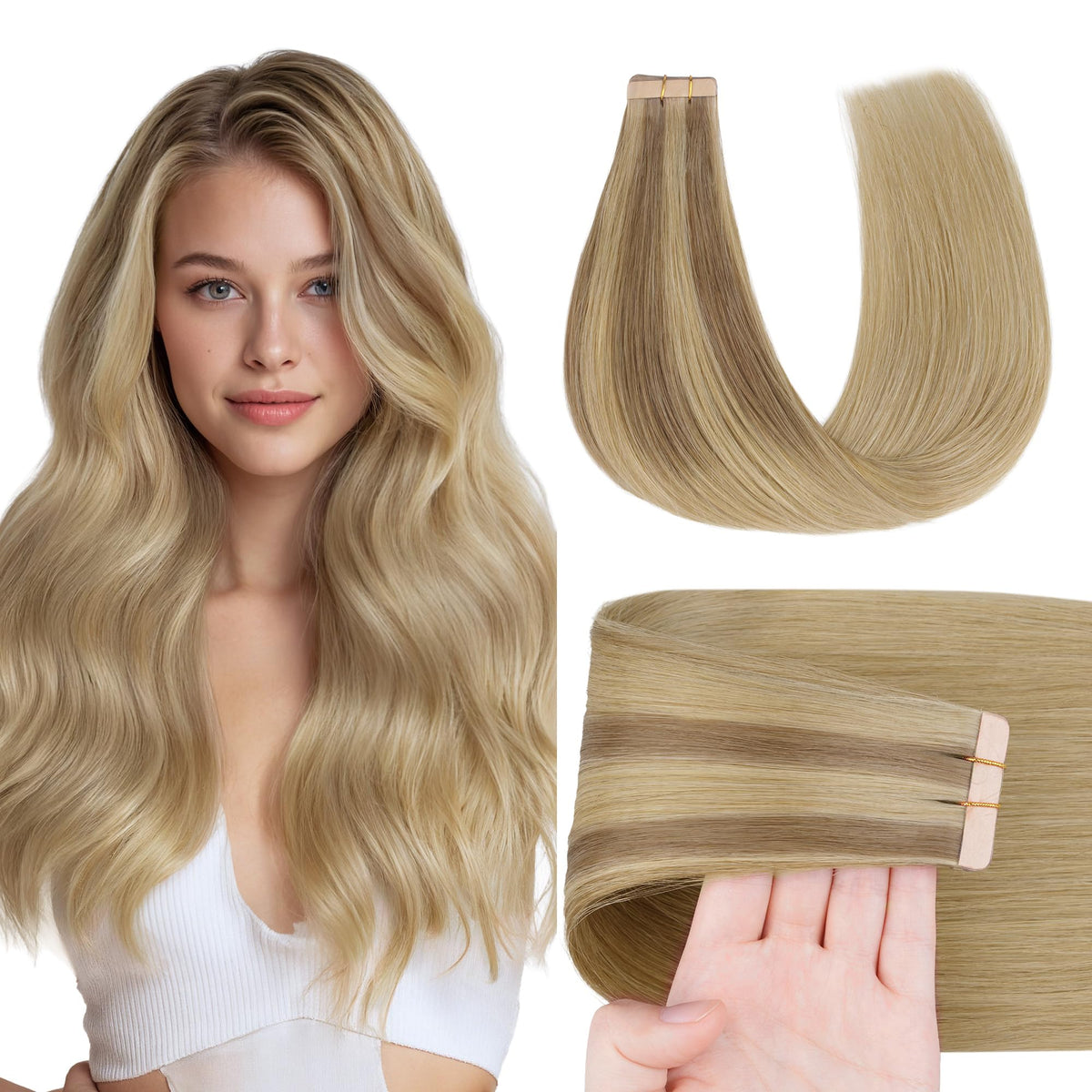 GOO GOO Tape in Hair Extensions 20" T12A/18H front view