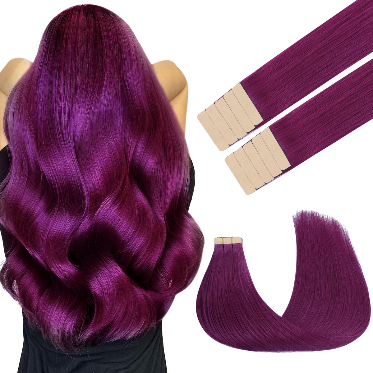 GOO GOO Tape in Hair Extensions 20" #Violet front view