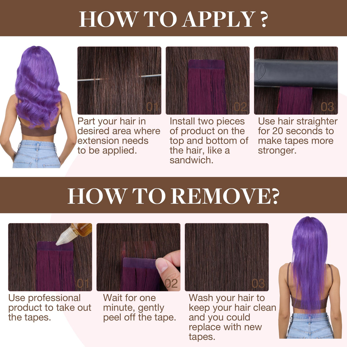 GOO GOO Tape in Hair Extensions 20" #Violet on model