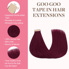 GOO GOO Tape in Hair Extensions 20pcs Burgundy packaging