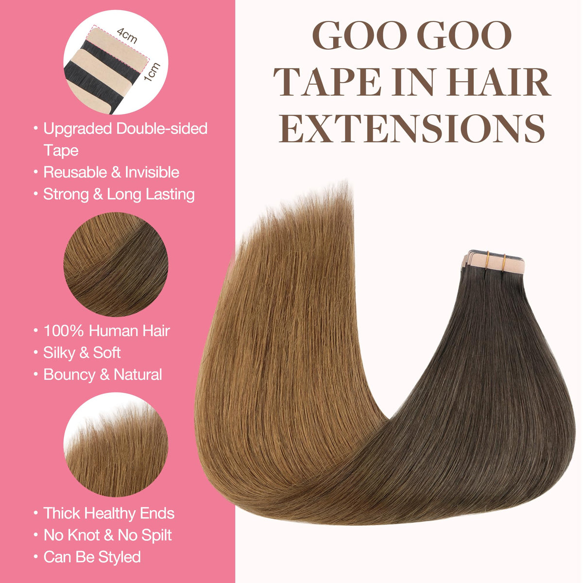 GOO GOO Tape in Hair Extensions 20pcs Chocolate Dip packaging