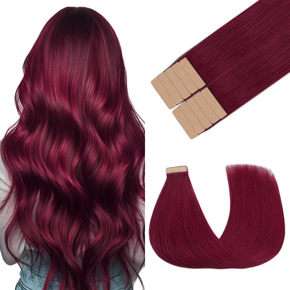 GOO GOO Tape-In Hair Extensions 22" Burgundy Red front view