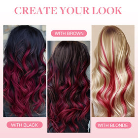 GOO GOO Tape-In Hair Extensions 22" Burgundy Red in different angles
