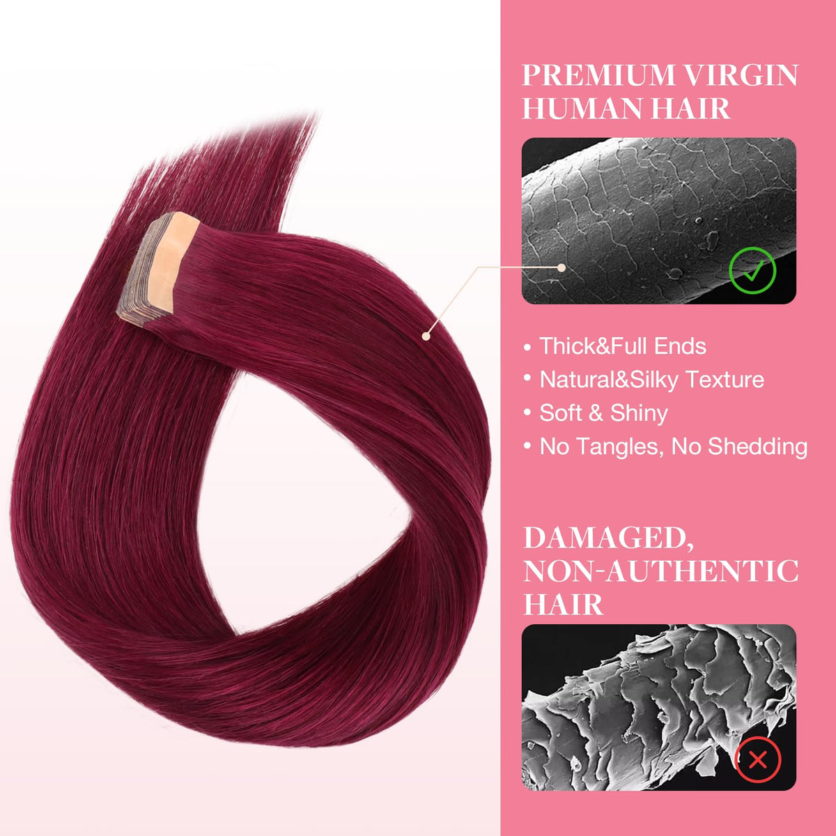 GOO GOO Tape-In Hair Extensions 22" Burgundy Red styled
