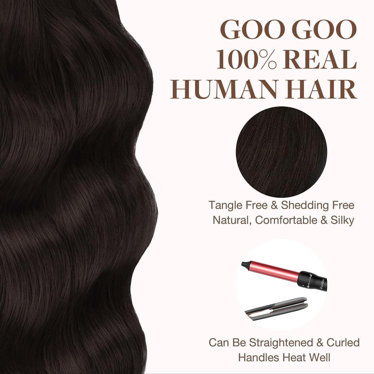 GOO GOO Tape in Hair Extensions 22" Dark Brown colour comparison