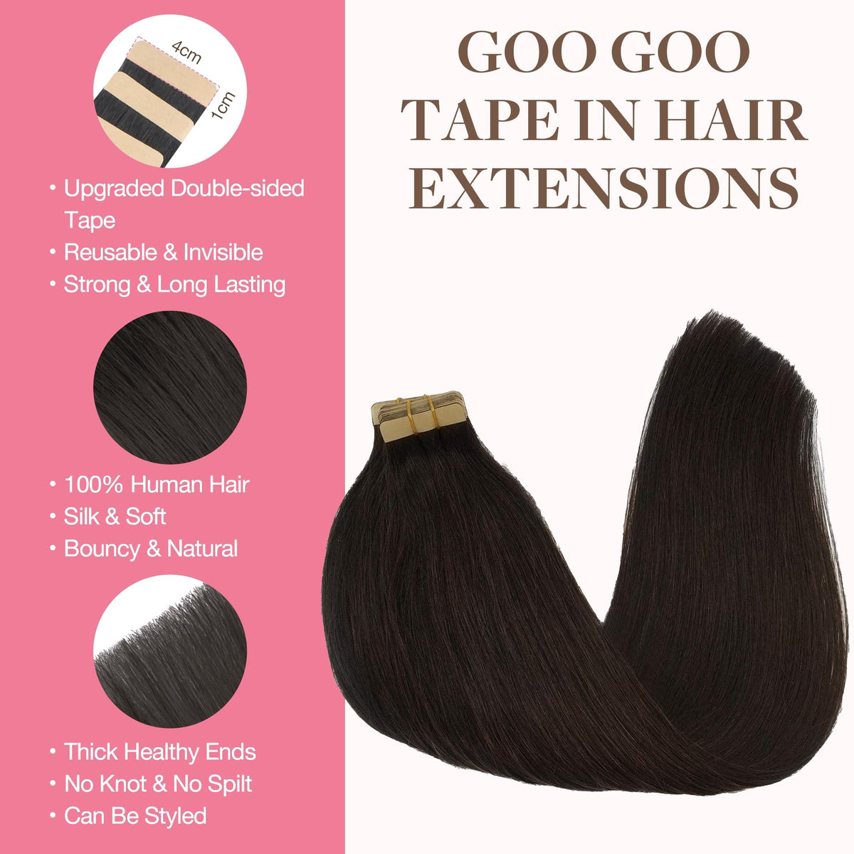 GOO GOO Tape in Hair Extensions 22" Dark Brown packaging