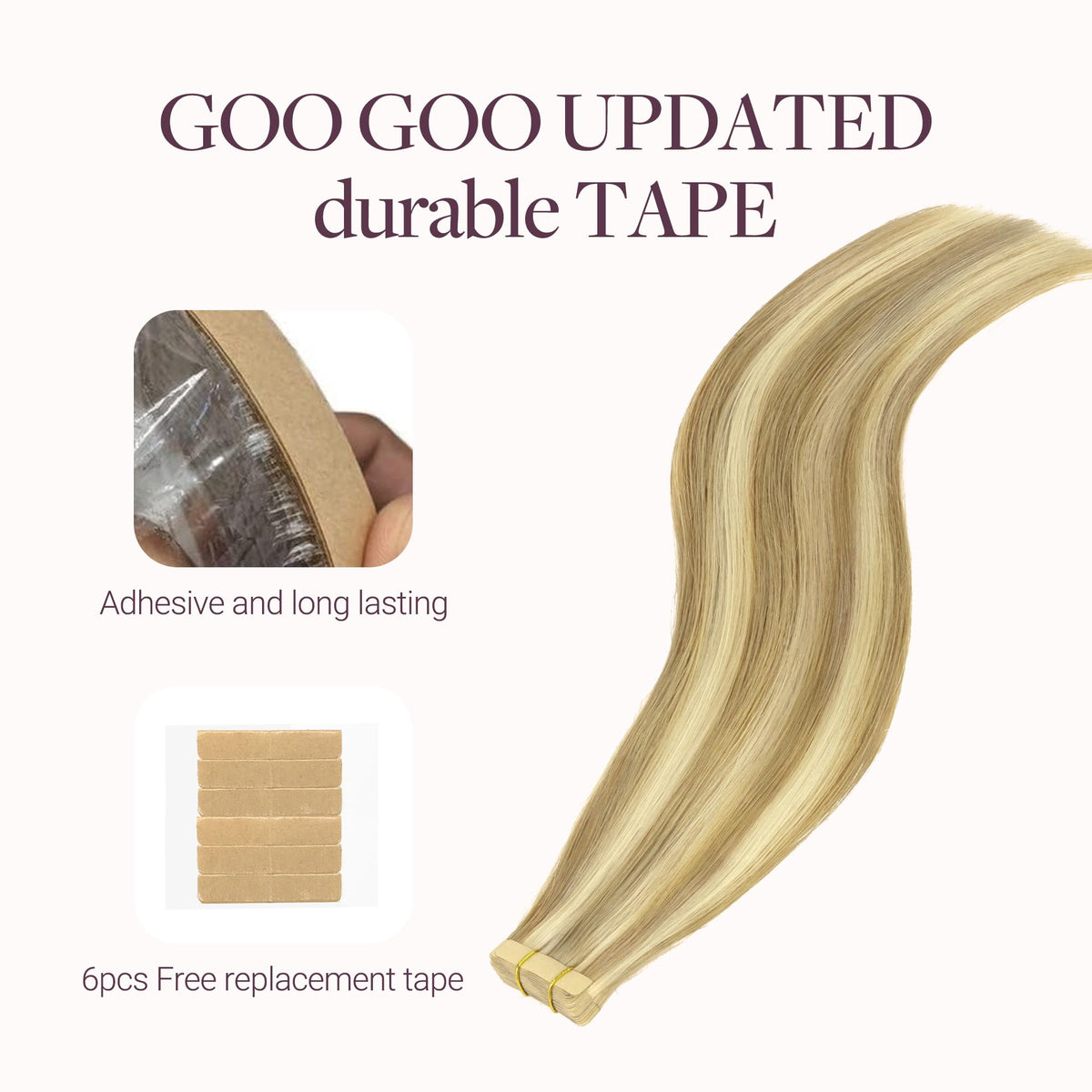 GOO GOO Tape in Hair Extensions 22 inch #16/22 styled hair